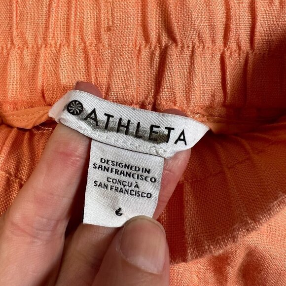 Athleta Cabo Linen Jogger Pants Size 6 Cactus Peach Coral Travel Beach Coastal - Picture 3 of 11